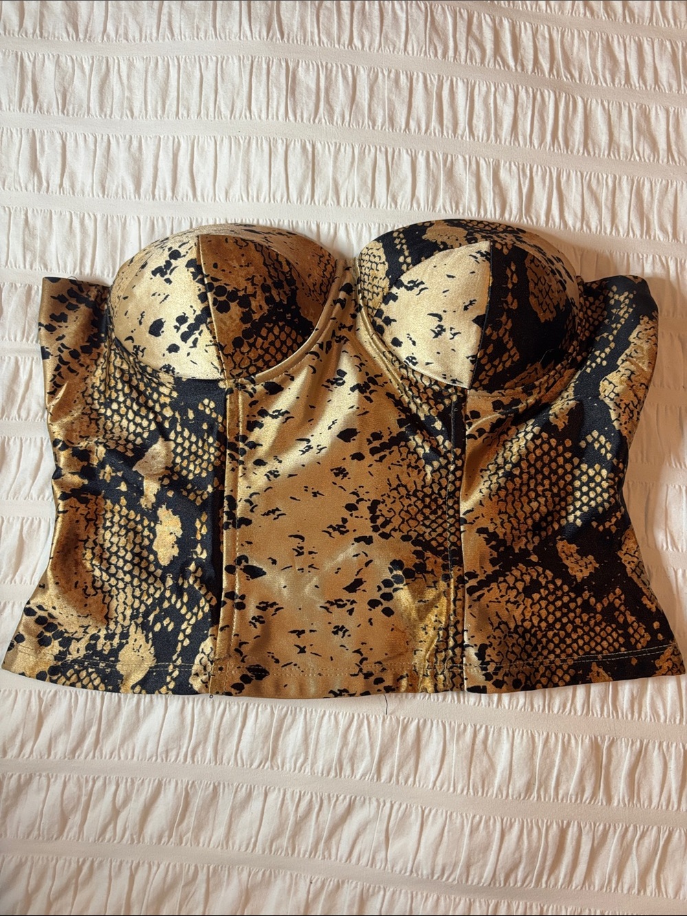 JLUXLABEL Gold and Black Snakeskin Bustier Crop Top